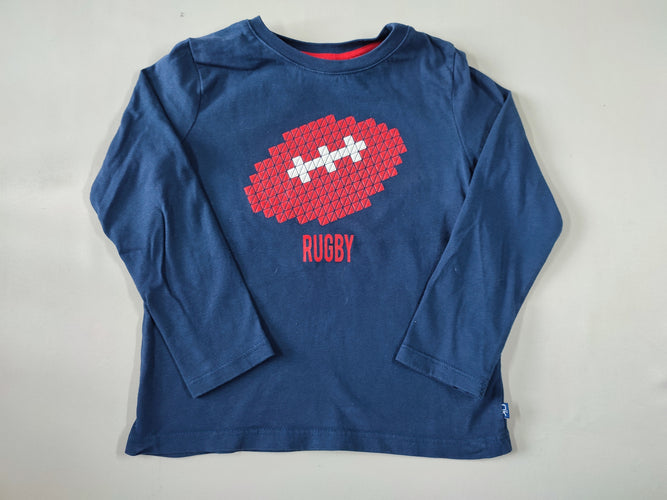 T-shirt m.l bleu marine ballon de rugby en pixel, moins cher chez Petit Kiwi