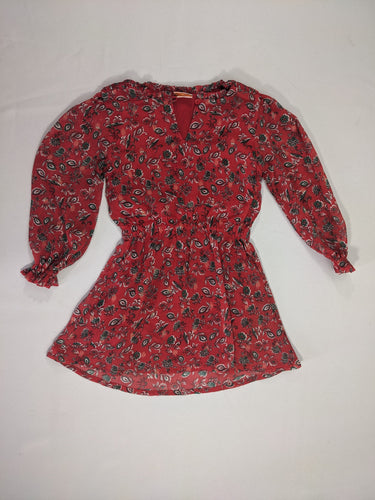 Robe m.l voile rouge fleurie, moins cher chez Petit Kiwi