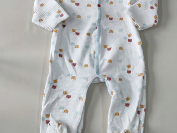 Pyjama jersey gaufré blanc têtes d'ours (légèrement taché en dessous des pieds)