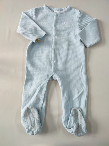 Pyjama jersey gaufré bleu clair (taché en dessous des pieds), moins cher chez Petit Kiwi