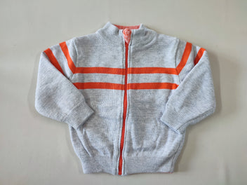 Sweat zippé réversible gris clair rayé orange/orange flammé