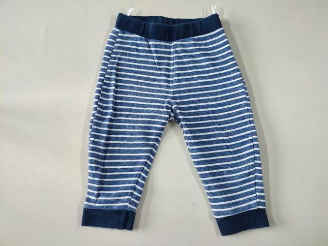Pantalon molleton bleu rayé blanc, moins cher chez Petit Kiwi