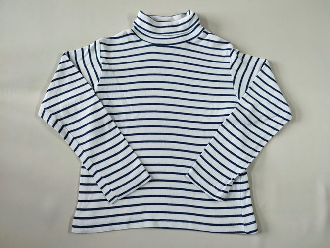 T-shirt m.l col roulé blanc rayé bleu marine, moins cher chez Petit Kiwi
