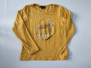 T-shirt m.l jaune moutarde fille broderie fleurs sequins