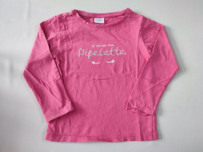T-shirt m.l rose "Je suis une vraie pipelette", moins cher chez Petit Kiwi