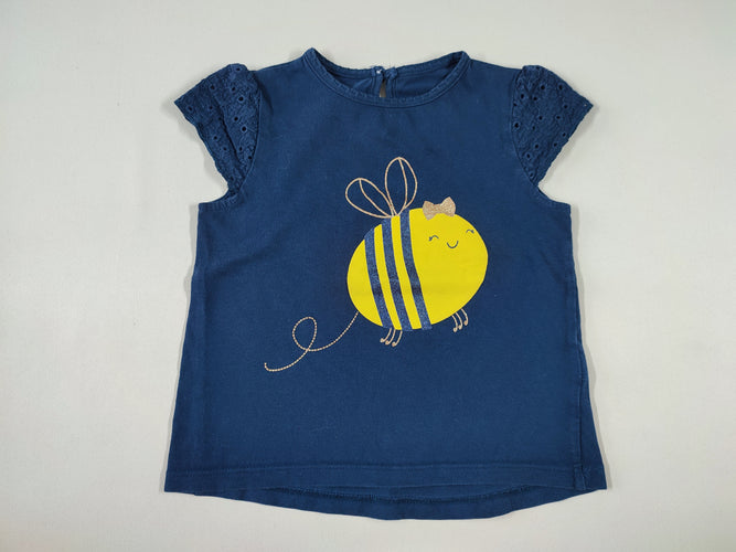 T-shirt m.c bleu marine abeille ajouré aux manches, moins cher chez Petit Kiwi