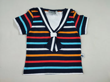 T-shirt m.c rayé noir/bleu/rouge/orange/blanc col marin, Hublot