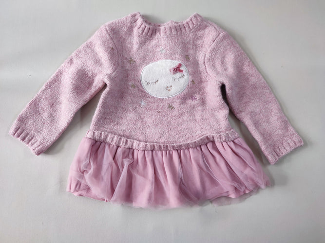 Robe m.l bi-matière rose 4% laine lune en velours, moins cher chez Petit Kiwi