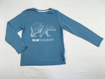 T-shirt m.l bleu ours blanc, flocage usé