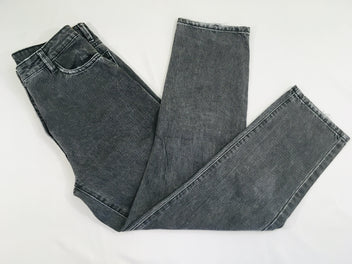 Jeans gris Mom cut effet éraillé poches