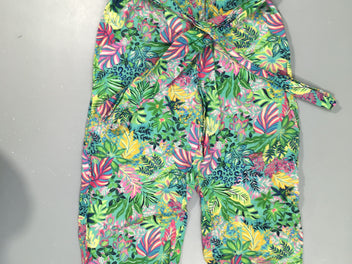 Pantalon fluide léger taille et chevilles élastiques motifs feuillage