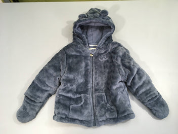 Veste ouatinée veloudoux bleu manche avec moufles à capuche