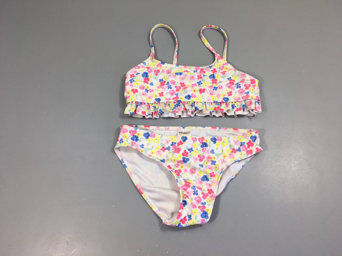 Bikini blanc fleuri bleu-jaune, moins cher chez Petit Kiwi