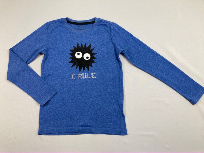 T-shirt m.l bleu chiné monstre yeux, légèrement bouloché, moins cher chez Petit Kiwi