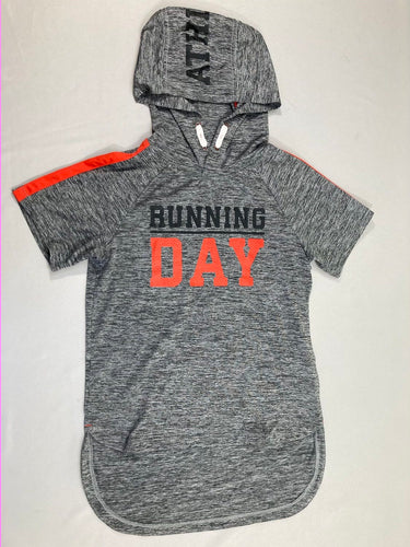 T-shirt m.c gris flammé à capuche running day, moins cher chez Petit Kiwi