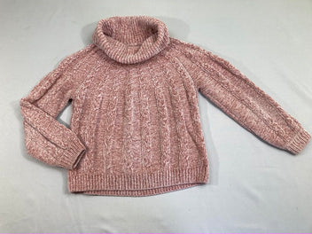 Pull mailles chenilles col roulé rose