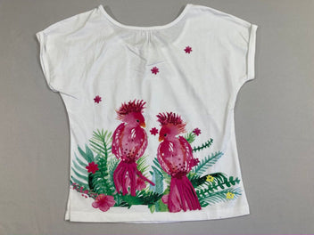 T-shirt m.c blanc oiseaux roses sequins