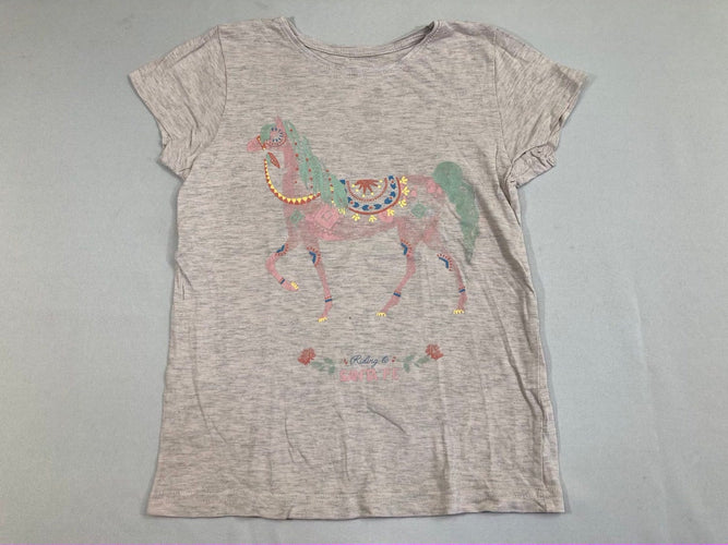 T-shirt m.c rose/gris flammé cheval, moins cher chez Petit Kiwi
