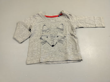 T-shirt m.l gris flammé, tête de loup