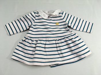 Robe m.l molleton rose pâle rayé vert col, très légèrement bouloché