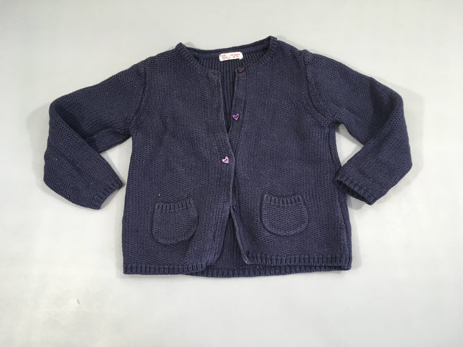 Gilet bleu foncé boutons coeurs, moins cher chez Petit Kiwi