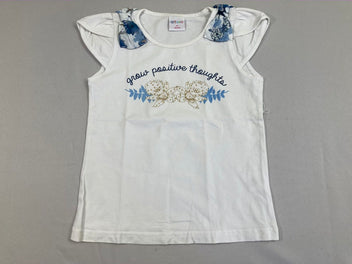 T-shirt m.c blanc noeuds bleus épaules-Légère auréole haut