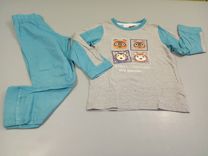 Pyjama 2pcs jersey  gris  flammé et bleu Animal  Crossing, petite tache, moins cher chez Petit Kiwi