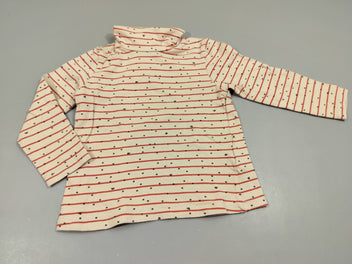 T-shirt m.l col roulé beige rayé pois et coeurs bleu marine 95% coton 5% élasthanne