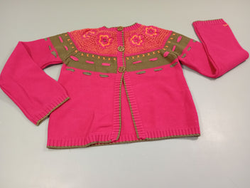 Gilet rose ,orange, brun, fleurs en crochet