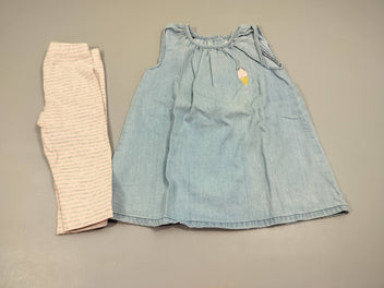 Ensemble Robe m.c denim , glace + Legging rayé rose et gris