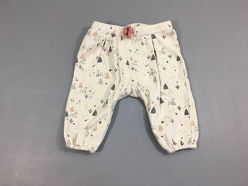 Pantalon molleton blanc cassé motifs hiver-Légèrement bouloché