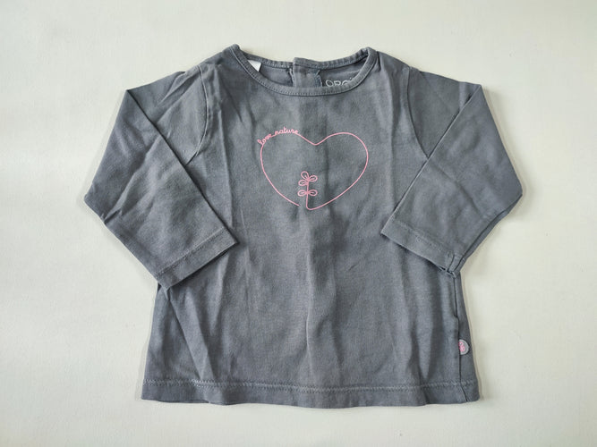 T-shirt m.l gris coeur rose "Love nature", moins cher chez Petit Kiwi