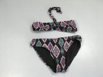 Bikini noir losanges rose bleuté