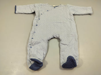 Pyjama jersey épais rayé bleu et blanc ouverture par pressions