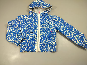 Veste zippée à capuche bleue à fleurs blanches . Taille élastique.