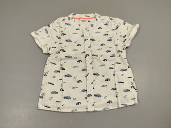 Chemise m.c blanche motifs voitures. Col mao 100% coton