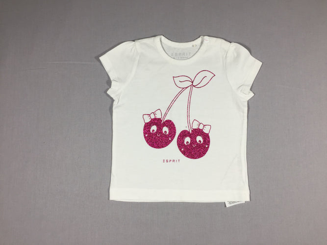 T-shirt m.c blanc cerises fushia pailletée, moins cher chez Petit Kiwi