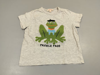 T-shirt m.c gris clair flammé , grenouille avec beret