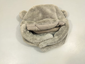 Bonnet velours gris style chapka avec petites oreilles 0-3m