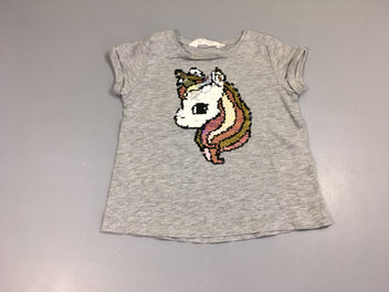 T-shirt m.c gris flammé licorne sequins réversibles, bouloché