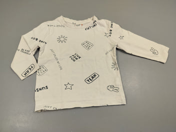 T-shirt m.l blanc motifs et écritures bleu marine soleil, just enjoy,... 100% coton