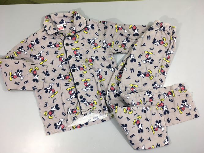 Pyjama 2 pcs style flanelle gris mickey, moins cher chez Petit Kiwi