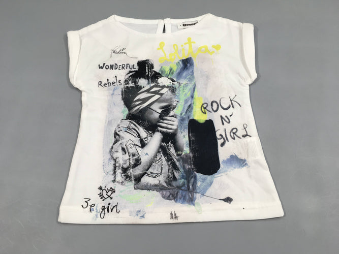 T-shirt m.c bi-matière blanc voile Lolita, moins cher chez Petit Kiwi