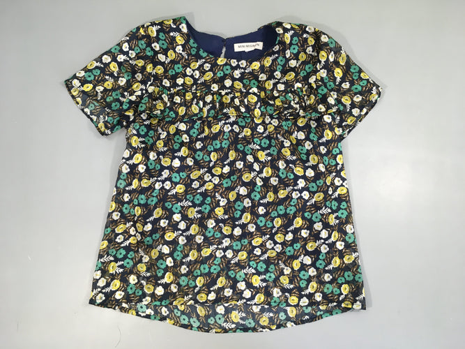 Blouse m.c voie bleu foncé fleurs, moins cher chez Petit Kiwi