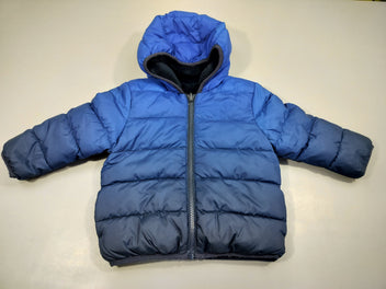 Veste réversible matelassée avec dégradé de bleus/ velours bleu marine