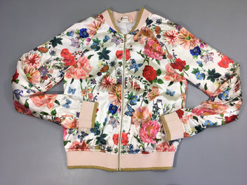 Bomber sweat zippé satiné rose pâle fleurs, état neuf, Nathalie Lété x H&M