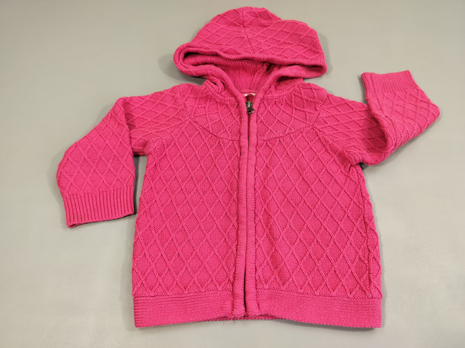 Gilet zippé à capuche rose texturé, moins cher chez Petit Kiwi