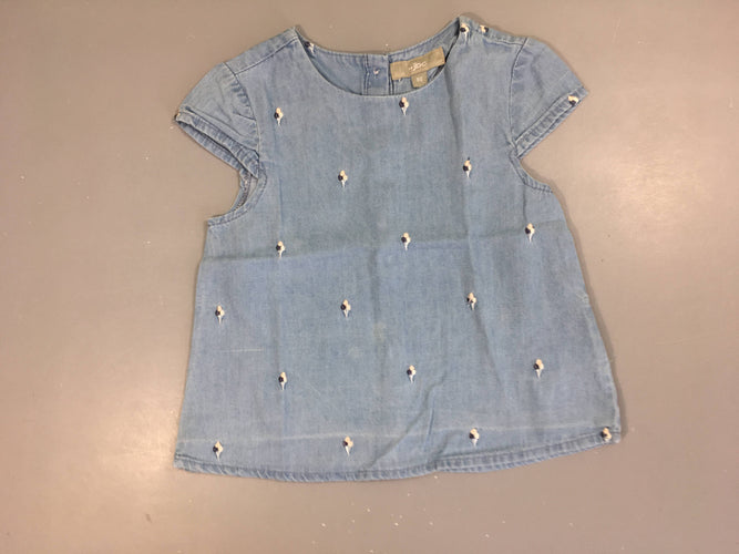 Blouse m.c denim broderies glaces Tache avant, moins cher chez Petit Kiwi