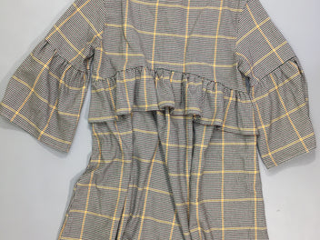 Robe m.l blanche pieds-de poules jaune/noir/vert/bordeaux