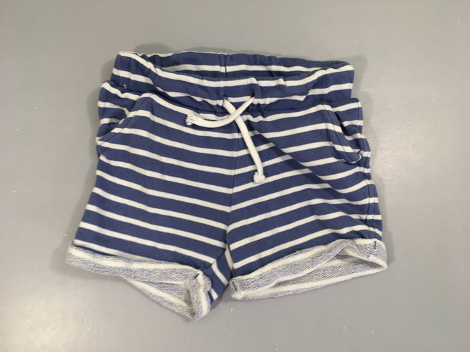 Bermuda molleton bleu rayé blanc revers, moins cher chez Petit Kiwi